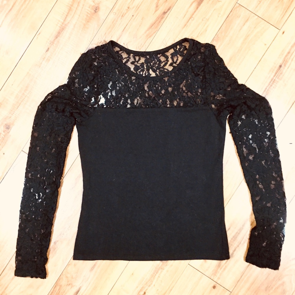 Lace shirt top cotton small light black  date night